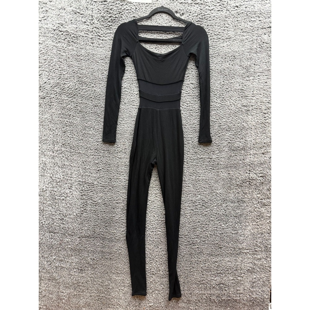 Naked Wardrobe Long-Sleeve Cutout Bodycon Jumpsuit Black Womens Size XS